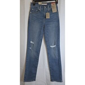 Levi's Women's 724 High Rise Straight 24 Jeans Size 24x30 Distressed Blue Denim